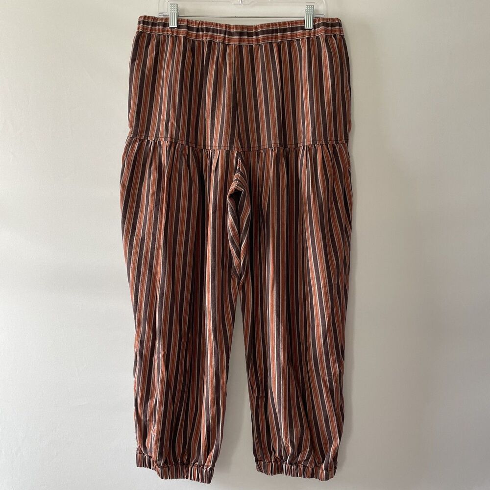 Free People Brown Striped Western Boho Ellie Pull On Barrel Pants - Size L - Picture 5 of 13